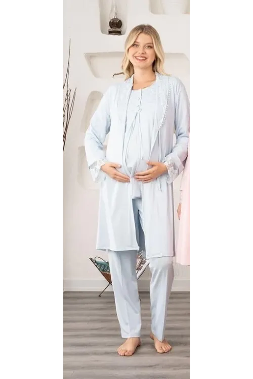ieg™ Bone 5905 Kadın Lohusa Viskon Klasik 3Lü Pijama Takımı