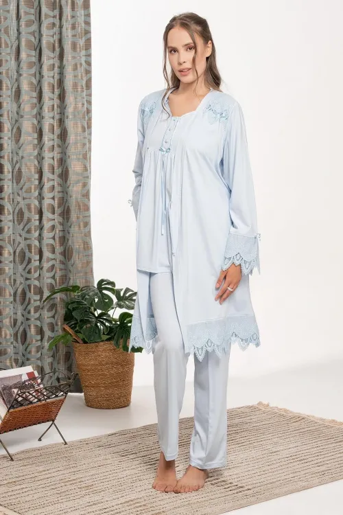 ieg™ Bone 6109 Dantel Detaylı Sabahlıklı Lohusa Pijama Takımı