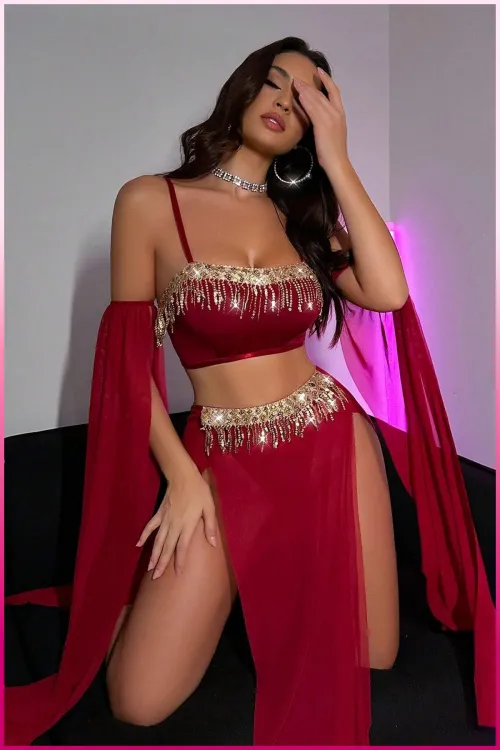 ieg™ Bordo Pul Aksesuarlı Tül Etekli Kadın Seksi Gecelik