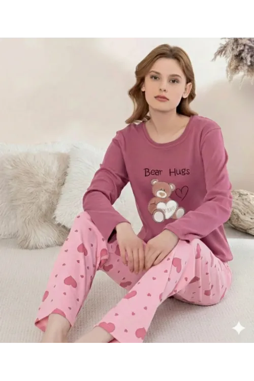 ieg™ Boyraz 0354 Kadın Penye Uzun Kol Pijama Takımı