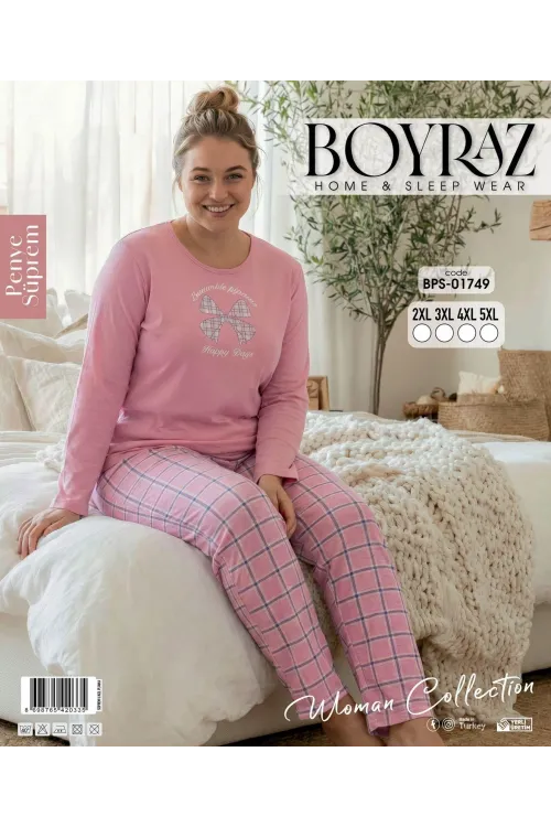 ieg™ Boyraz BPS-01749 Kadın Battal Uzun Kol Penye Pijama Takımı
