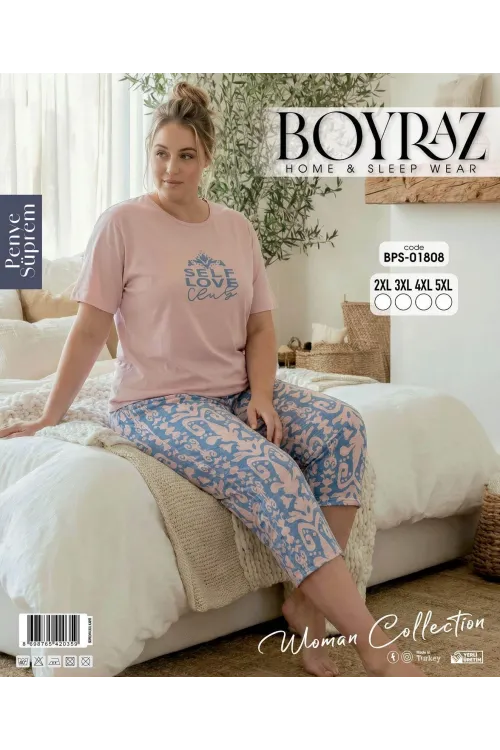 ieg™ Boyraz BPS-01808  Kadın Battal Kısa Kol Kapri Takım