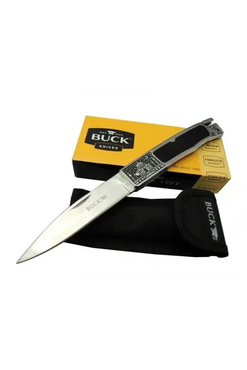 ieg™ Buck Knives BK-001BRV Kamp Çakı 23 cm - Metal İşlemeli Sap, Kılıflı