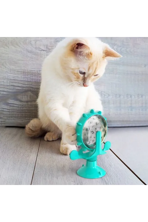 Vantuzlu Zilli İnteraktif Dönebilen Mama Kaplı Renkli Eğlenceli Eğitici Kedi Oyuncağı