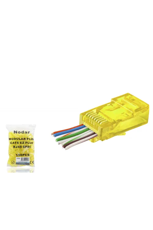 Cat6 Ez Rj45 Konnektör - 100 Adet Sari / Ekonomik Poşet Paket ND2408