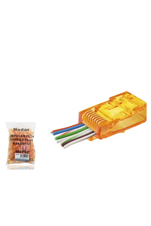 Cat6 Ez Rj45 Konnektör - 100 Adet Turuncu / Ekonomik Poşet Paket ND2413