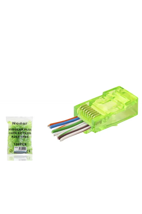 Cat6 Ez Rj45 Konnektör - 100 Adet Yeşil / Ekonomik Poşet Paket ND2409