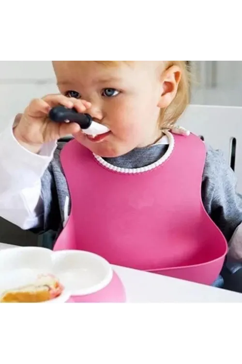 ieg™  Çocuk Bebek Mama Önlüğü Dökülme Engelleyici Bükülebilir Pembe