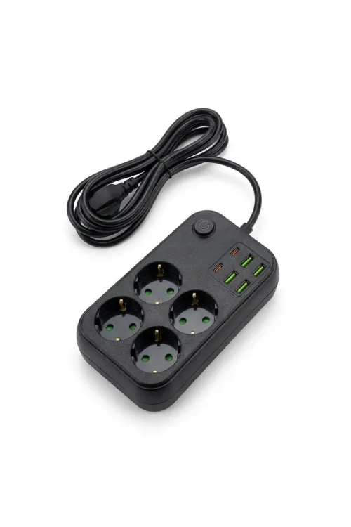 ieg™  Çoklu Priz Uzatma Kablosu 4 Soket + 4 USB + 2 Type-C – Termal Akım Korumalı, Isıya Dayanıklı, Çocuk Korumalı Güvenli Priz 100-250V