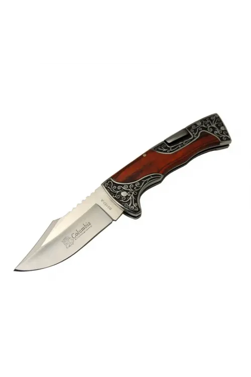 ieg™ Columbia B3157A İşlemeli Kamp Çakı 22 cm - Gül Ağacı Saplı, Manuel Açılma