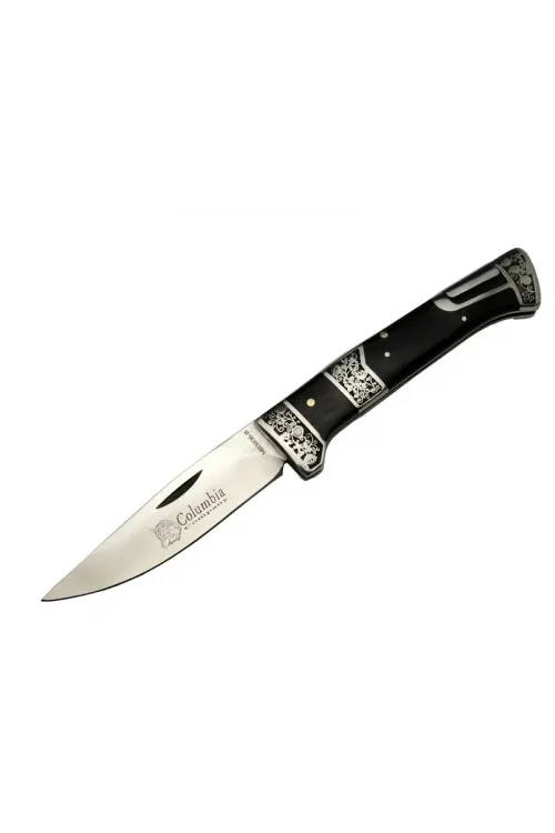 ieg™ Columbia MB3936B Siyah Av / Kamp Çakısı 20cm- Manuel, İşlemeli, Kemerlikli, Ahşap Sap