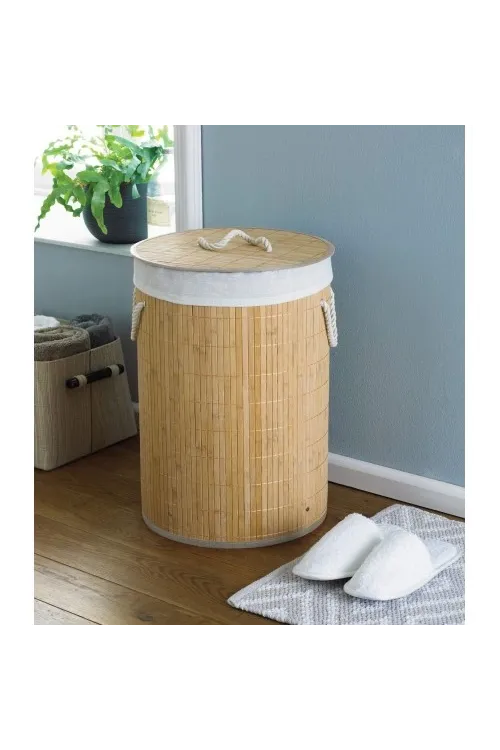 DecoHandy Yuvarlak Bambu Kirli Sepeti