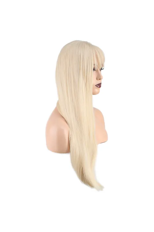 Düz Perçemli Uzun Fiber Sentetik Peruk - Platin