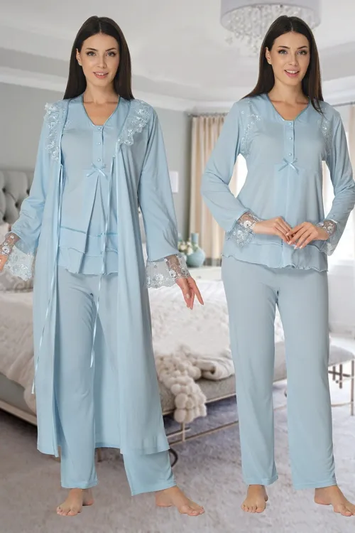 ieg™ Effortt 2424 Uzun Dantel Sabahlıklı Lohusa Pijama
