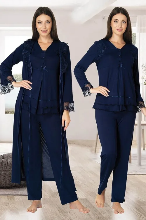 ieg™ Effortt 2424 Uzun Dantel Sabahlıklı Lohusa Pijama