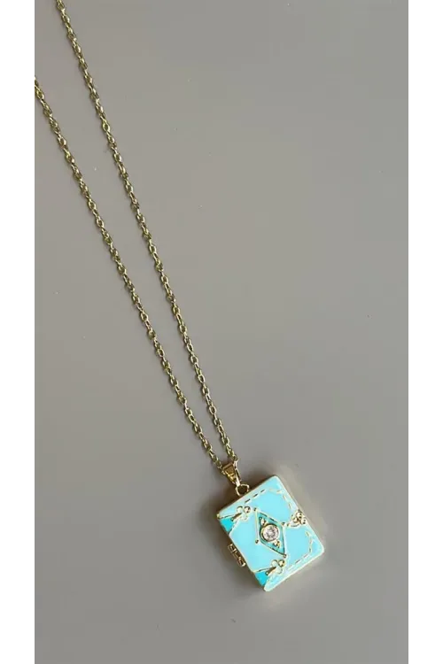 IEG - Etnik Desen Kapaklı Kolye - Mavi