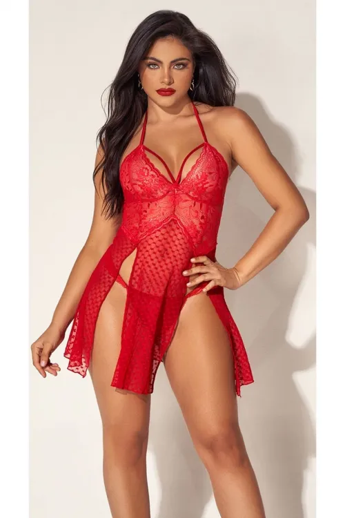 ieg™ For Dreams 8604 Kırmızı Dantelli Boyundan Askılı Gecelik Takım