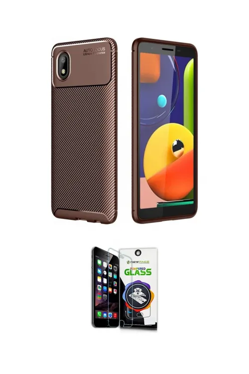 ieg™ Galaxy A01 Core Kılıf Eksen Form Prime - Şeffaf Temperli Cam Ekran Koruyucu