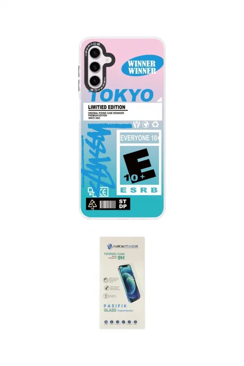 ieg™ Galaxy A04S Kılıf Siluet Çizgi Koleksiyonu - Şeffaf Pasifik Cam Ekran Koruyucu