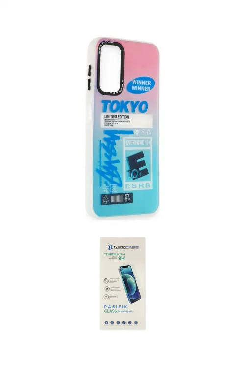 ieg™ Galaxy A14 4G Kılıf Siluet Çizgi Koleksiyonu - Şeffaf Pasifik Cam Ekran Koruyucu