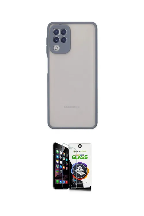 ieg™ Galaxy A22 Kılıf Ahenk Çizgi Serisi - Şeffaf Temperli Cam Ekran Koruyucu
