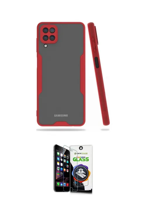 ieg™ Galaxy A22 Kılıf Atlas Asil Serisi - Şeffaf Temperli Cam Ekran Koruyucu
