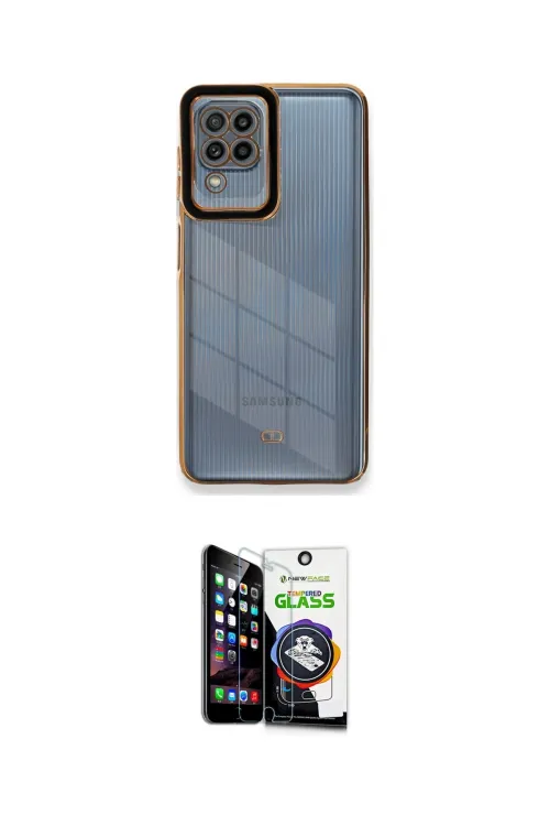 ieg™ Galaxy A22 Kılıf Çekirdek Klasik Serisi - Şeffaf Temperli Cam Ekran Koruyucu