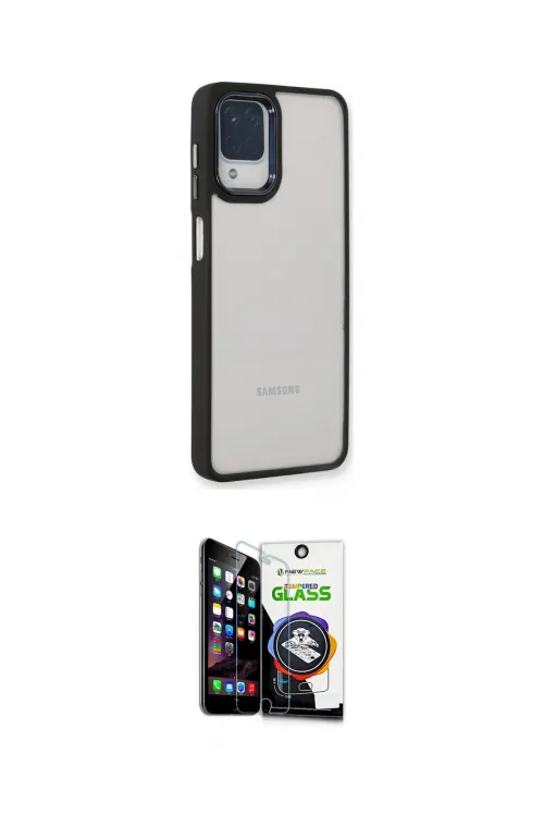 ieg™ Galaxy A22 Kılıf Eksen Doku Prime - Şeffaf Temperli Cam Ekran Koruyucu