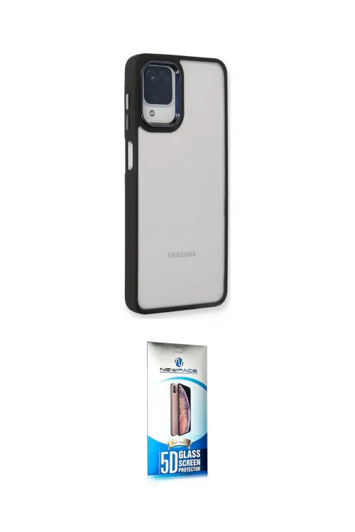 ieg™ Galaxy A22 Kılıf Eksen Doku Prime - Siyah 5D Eko Cam Ekran Koruyucu