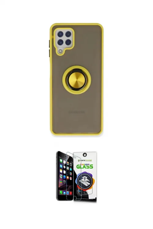 ieg™ Galaxy A22 Kılıf Yörünge Çizgi - Şeffaf Temperli Cam Ekran Koruyucu
