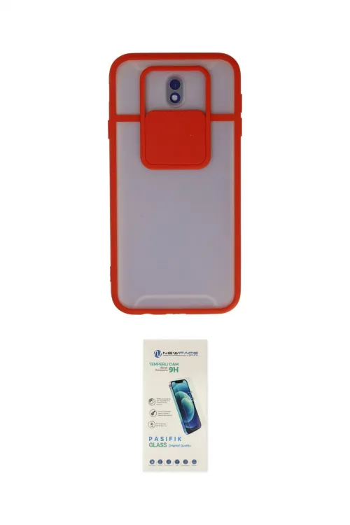 ieg™ Galaxy J7 Pro / J730 Kılıf Vadi Çizgi - Şeffaf Pasifik Cam Ekran Koruyucu