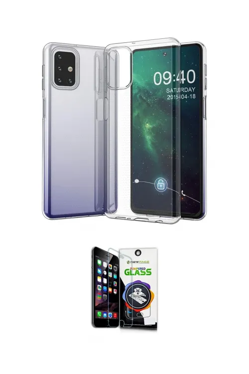ieg™ Galaxy M31S Kılıf Zirve Doku - Şeffaf Temperli Cam Ekran Koruyucu
