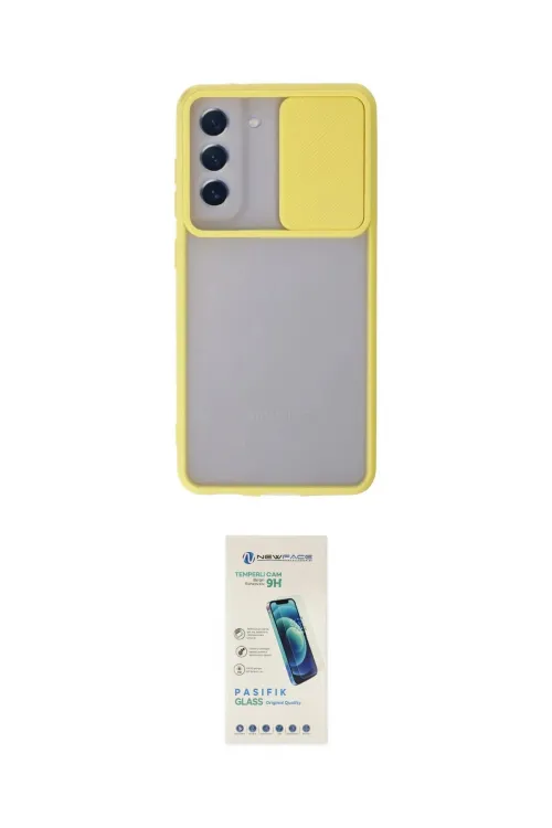 ieg™ Galaxy S21 FE Kılıf Vadi Çizgi - Şeffaf Pasifik Cam Ekran Koruyucu