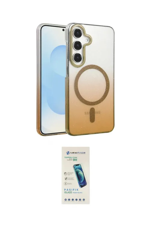 ieg™ Galaxy S23 FE Kılıf Ahenk Doku Özel Seri - Şeffaf Pasifik Cam Ekran Koruyucu