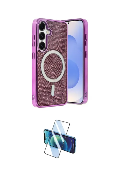 ieg™ Galaxy S23 FE Kılıf Eksen Çizgi - Siyah 3D Antistatik Cam Ekran Koruyucu