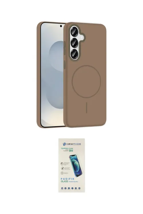 ieg™ Galaxy S23 FE Kılıf Siluet Doku Özel Seri - Şeffaf Pasifik Cam Ekran Koruyucu