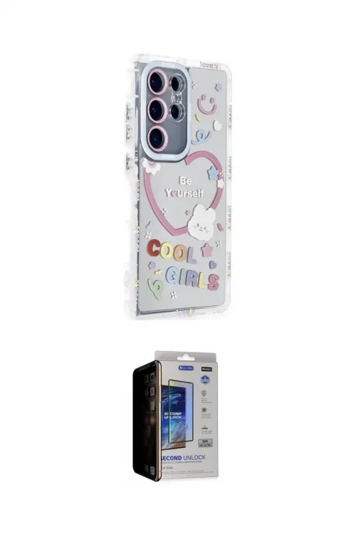 ieg™ Galaxy S23 Ultra Kılıf Ahenk Modern Serisi - Siyah Durable Full Glue Curved Hayalet Cam
