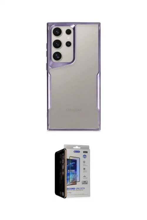 ieg™ Galaxy S23 Ultra Kılıf Akış Çizgi Koleksiyonu - Siyah Durable Full Glue Curved Hayalet Cam