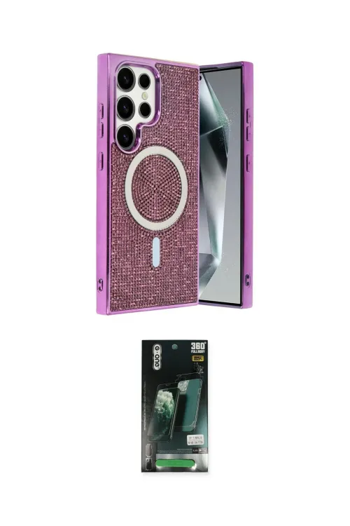 ieg™ Galaxy S23 Ultra Kılıf Eksen Çizgi - Şeffaf 360 Full Body Arka Koruyucu