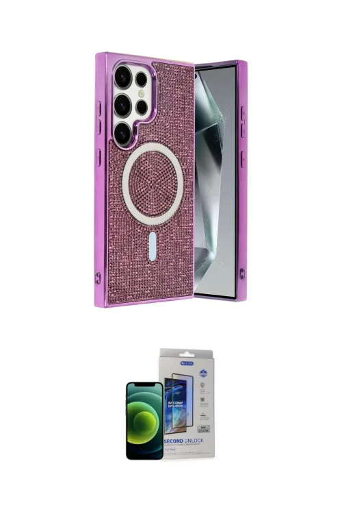 ieg™ Galaxy S23 Ultra Kılıf Eksen Çizgi - Siyah Durable Full Glue Curved Cam