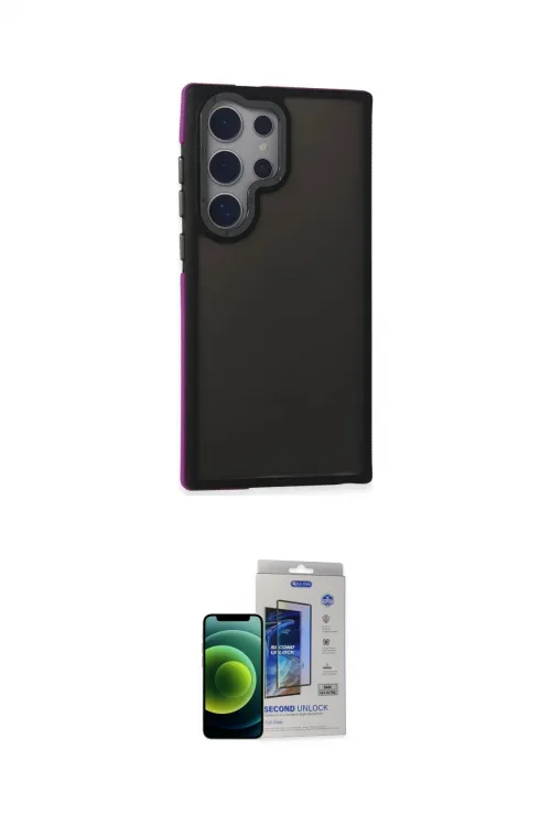 ieg™ Galaxy S23 Ultra Kılıf Eksen Işık - Siyah Durable Full Glue Curved Cam