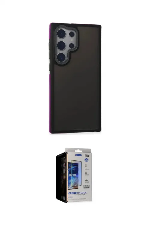 ieg™ Galaxy S23 Ultra Kılıf Eksen Işık - Siyah Durable Full Glue Curved Hayalet Cam
