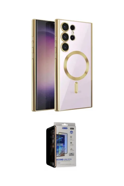 ieg™ Galaxy S23 Ultra Kılıf Nova Işık Özel Seri - Siyah Durable Full Glue Curved Hayalet Cam