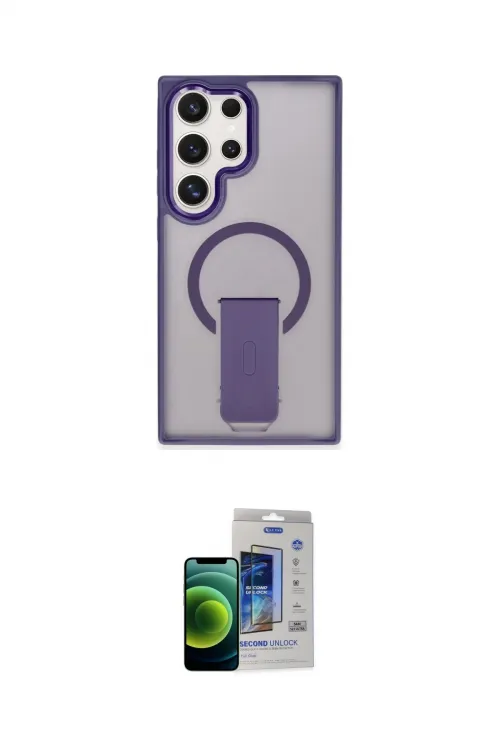 ieg™ Galaxy S23 Ultra Kılıf Pusula Doku Koleksiyonu - Siyah Durable Full Glue Curved Cam