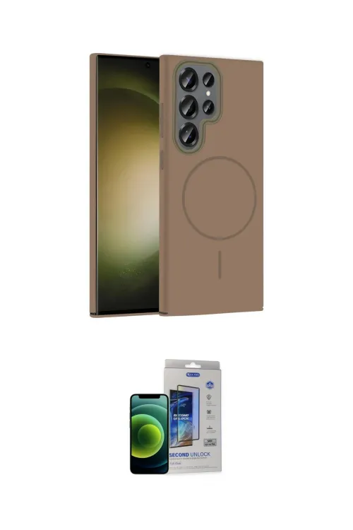 ieg™ Galaxy S23 Ultra Kılıf Siluet Doku Özel Seri - Siyah Durable Full Glue Curved Cam