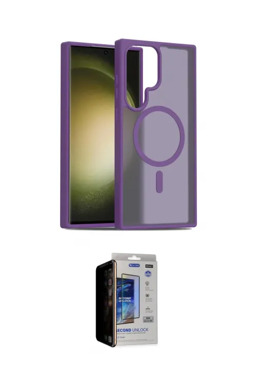 ieg™ Galaxy S23 Ultra Kılıf Siluet Minimal Prime - Siyah Durable Full Glue Curved Hayalet Cam