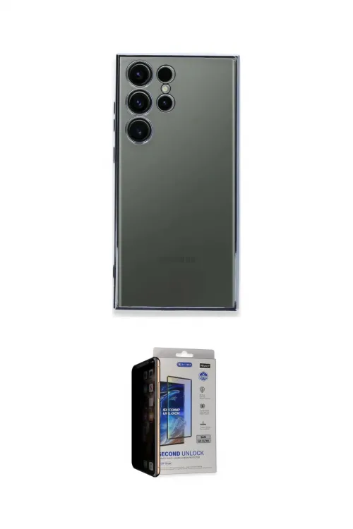 ieg™ Galaxy S23 Ultra Kılıf Vadi Minimal - Siyah Durable Full Glue Curved Hayalet Cam