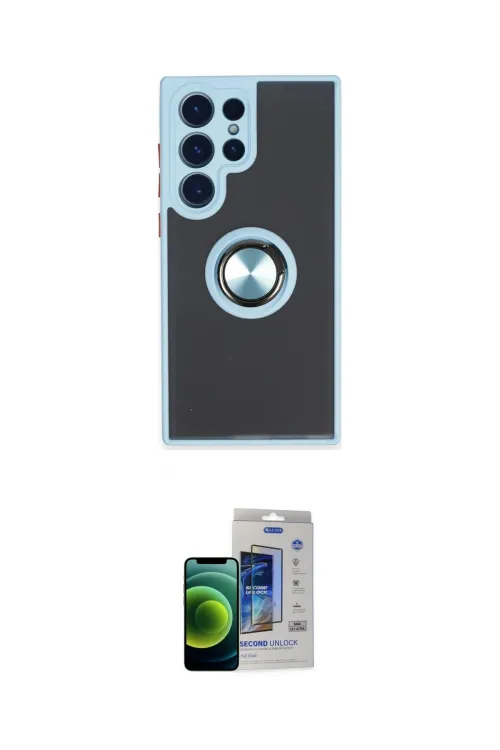 ieg™ Galaxy S23 Ultra Kılıf Yörünge Çizgi - Siyah Durable Full Glue Curved Cam