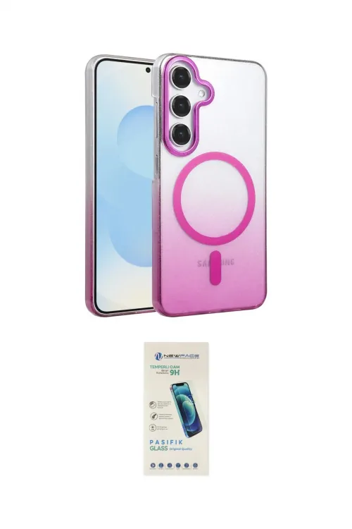 ieg™ Galaxy S24 FE Kılıf Ahenk Doku Özel Seri - Şeffaf Pasifik Cam Ekran Koruyucu