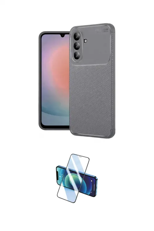 ieg™ Galaxy S24 FE Kılıf Eksen Form Prime - Siyah 3D Antistatik Cam Ekran Koruyucu